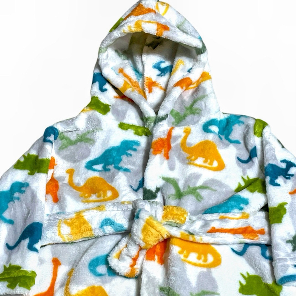 Blankets & Beyond Unisex 12 Mo Dino Dinosaur Robe Plush Hooded Tie Colorful READ - Picture 4 of 15